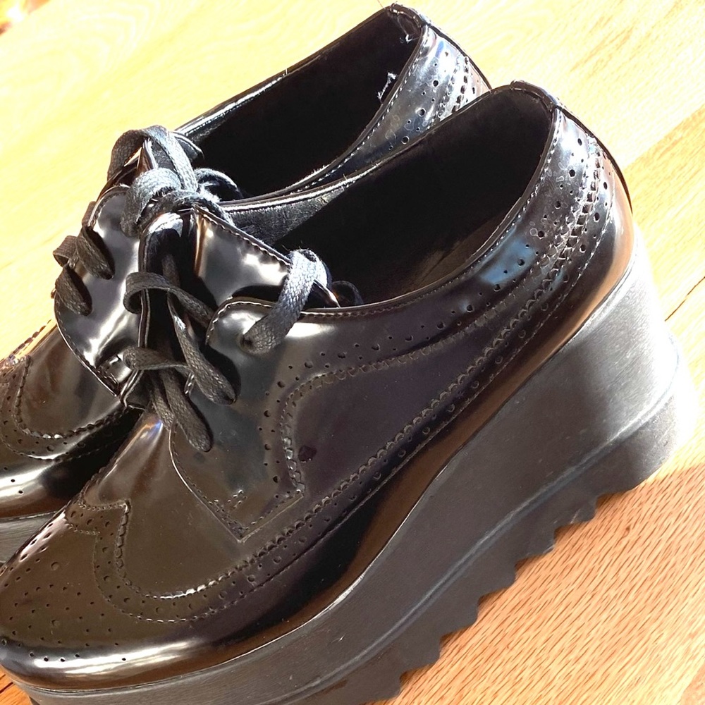 Italian Leather Black Platform Brogues